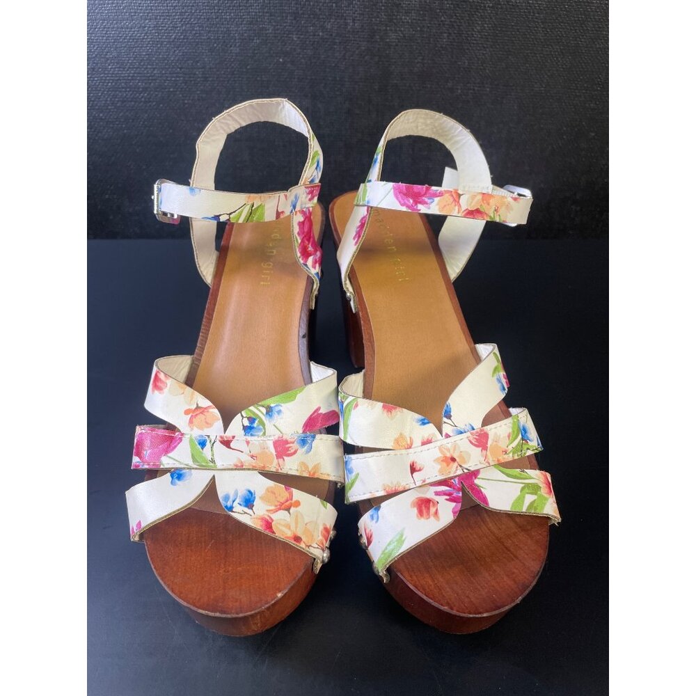 Madden Girl Women's White Floral Chunky Shoes/Sandal/Heel 4" Size 9 SKU 2478